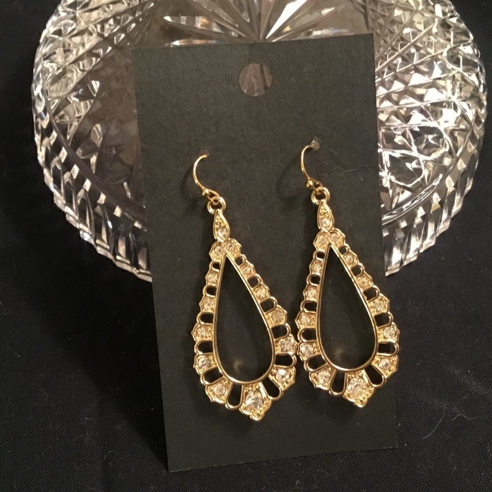 Goldtone and Clear Crystal Teardrop Earrings
